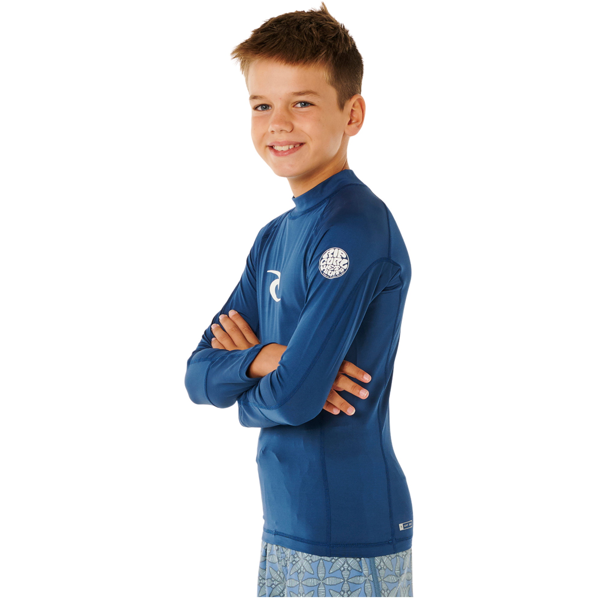 2026 Rip Curl Junior Camiseta De Lycra De Manga Larga Waves UPF 12VBRV - Light Navy